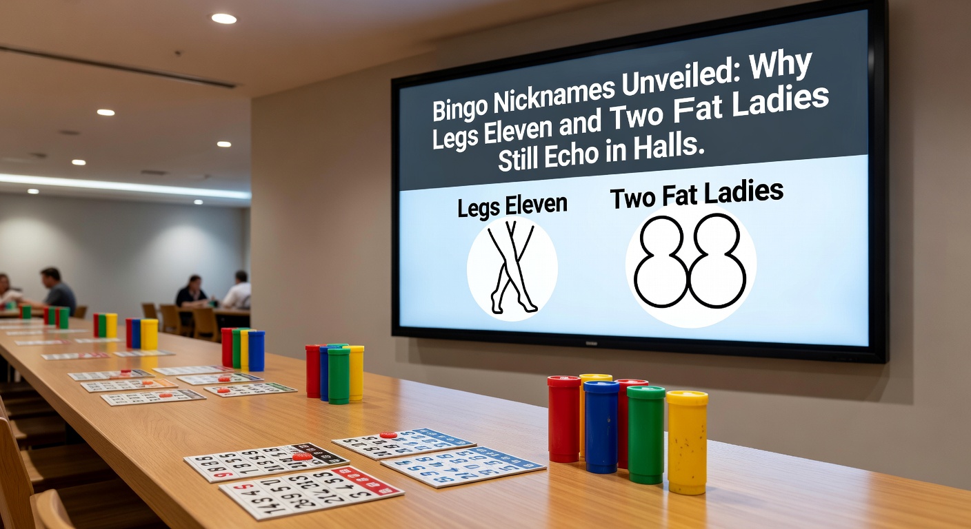 Vibrant bingo hall filled with players marking cards as the caller announces a classic nickname, capturing the excitement of traditional gameplay