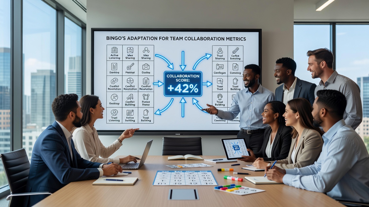 Teams analyzing collaboration data after a bingo training exercise
