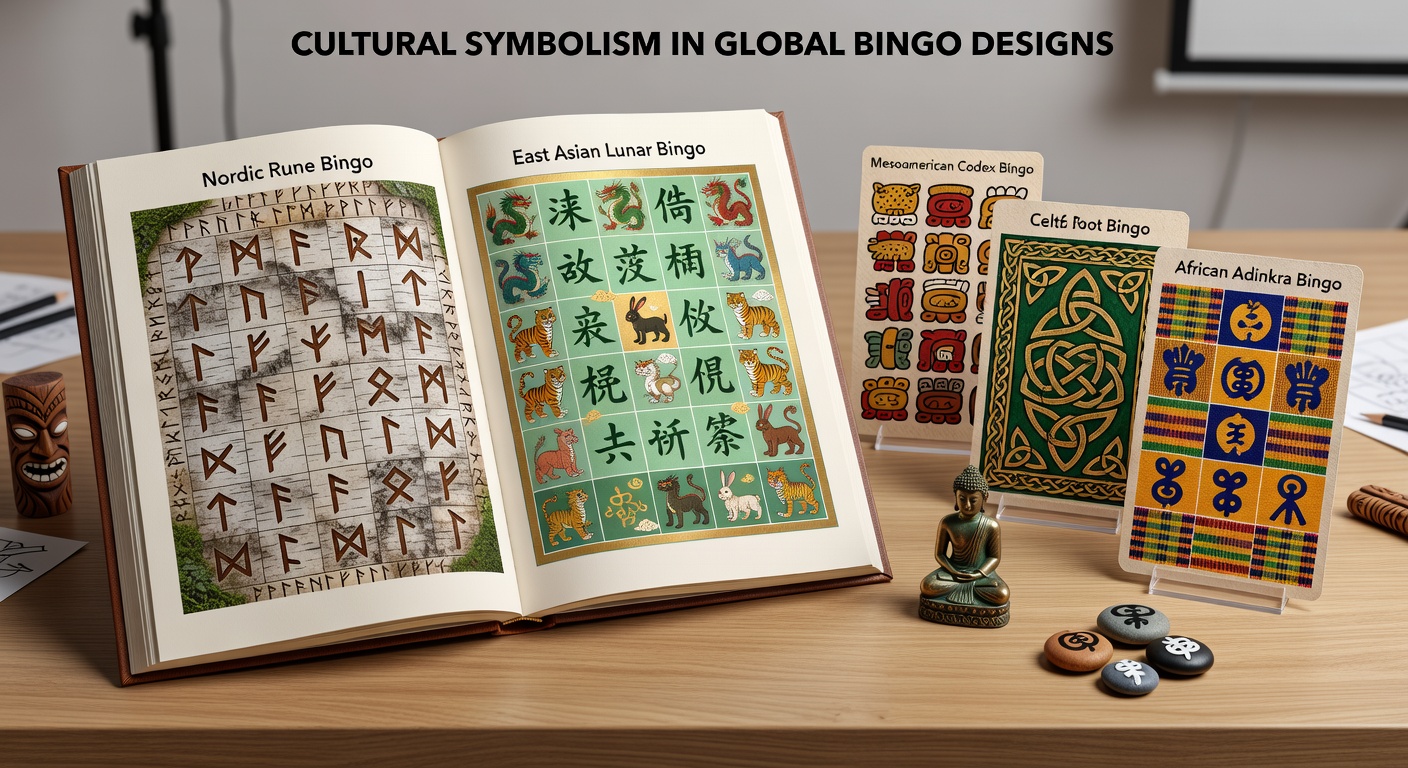 Close-up of bingo cards showcasing African and Middle Eastern geometric patterns integrated into number grids