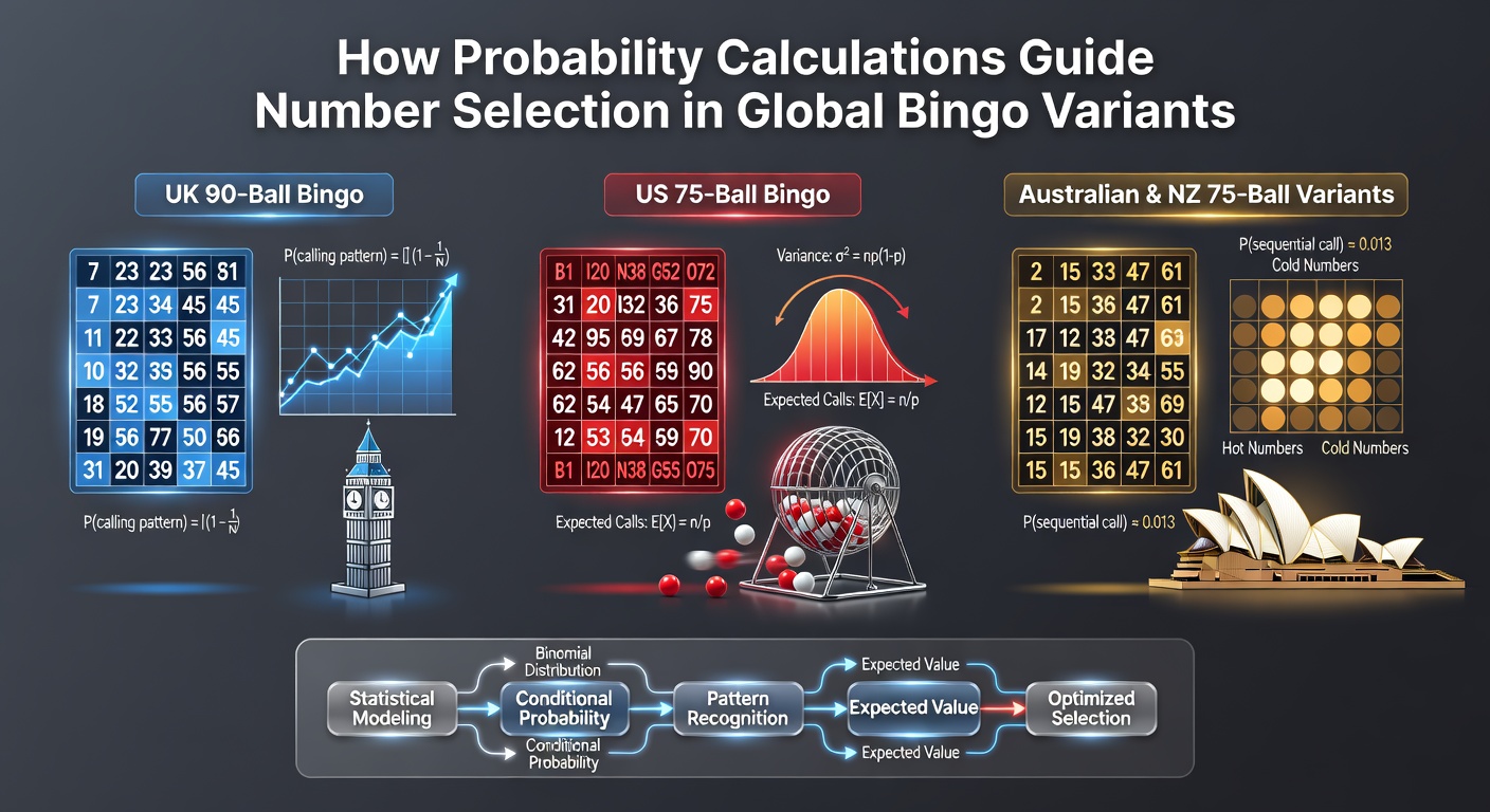 Illustration of bingo balls and probability charts for global game variants