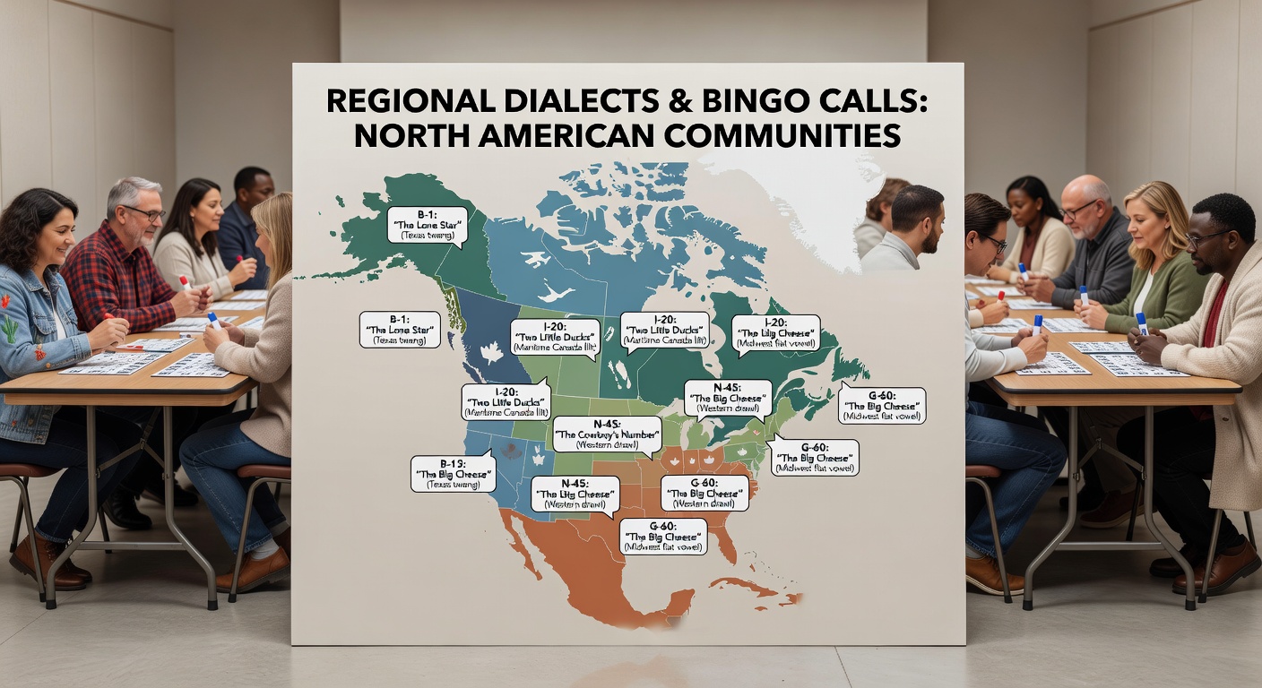 Bingo players in a community hall responding to dialect-infused number calls during an evening game