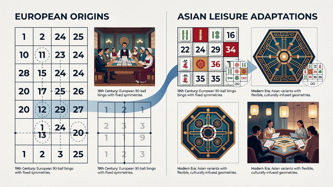 Modern Asian bingo adaptations featuring modified grid symmetries and cultural design elements